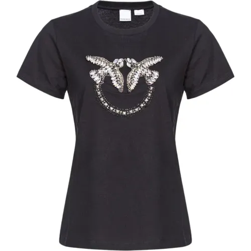 Love Birds Embroidered T-Shirt , female, Sizes: M, XS, S - pinko - Modalova