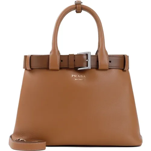 Leather Handbag with Unique Buckle , female, Sizes: ONE SIZE - Prada - Modalova