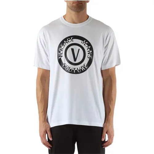 Regular Fit Baumwoll-T-Shirt mit Frontlogo-Druck , Herren, Größe: L - Versace Jeans Couture - Modalova