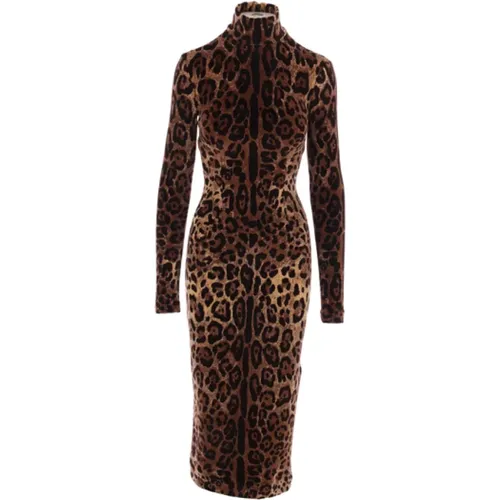 Leopard Print Long Dress , female, Sizes: XS - Dolce & Gabbana - Modalova