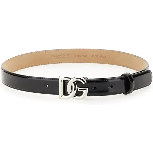 Leather Belt with Silver Logo , female, Sizes: 80 CM, 90 CM - Dolce & Gabbana - Modalova