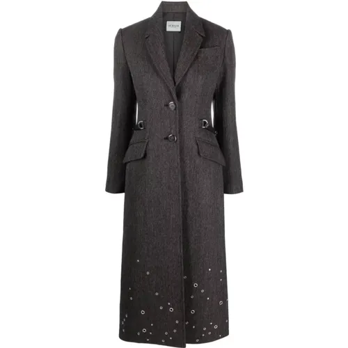 Brown/Grey Wool and Cotton Coat with Studs and Eyelets , female, Sizes: S - Durazzi Milano - Modalova