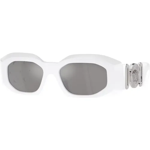 Stylish Sunglasses with Light Gray Mirrored Lenses , female, Sizes: 54 MM - Versace - Modalova