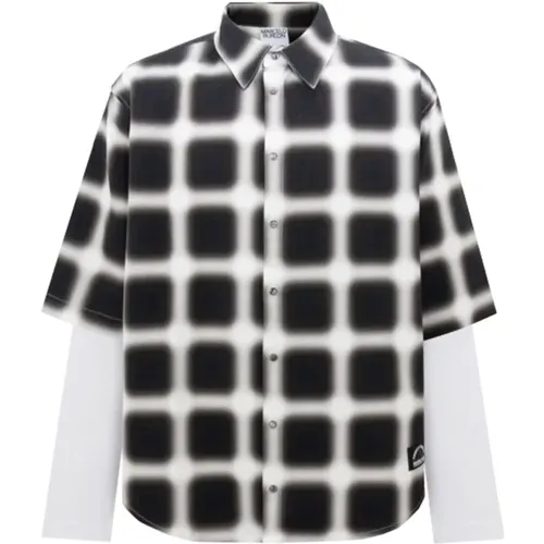 Blurred Check Double Sleeves Shirt , male, Sizes: S - Marcelo Burlon - Modalova