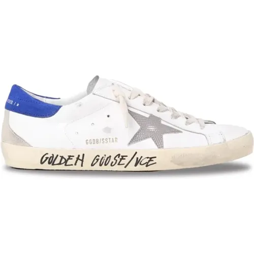 Weiße Sneaker mit blauer Ferse und grauem Stern , Herren, Größe: 44 EU - Golden Goose - Modalova