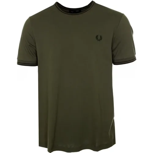 Striped T-shirt with Lorice Wreath Embroidery , male, Sizes: XS - Fred Perry - Modalova