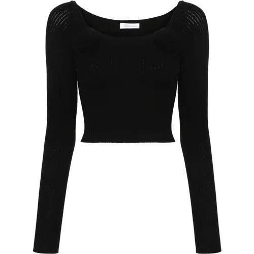 Schwarzes Off-Shoulder Shirt mit Rosen-Details , Damen, Größe: S - Blumarine - Modalova