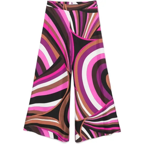 Fuchsia Logo Print Wide Leg Trousers , female, Sizes: S, XS - EMILIO PUCCI - Modalova