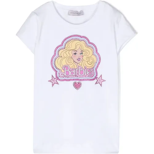 Barbie-Print Weißes T-Shirt - Monnalisa - Modalova