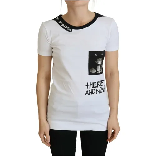 Chic Monochrome 'Here and Now' Cotton T-Shirt , female, Sizes: 3XS - Dolce & Gabbana - Modalova