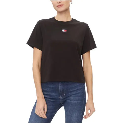 Schwarzes Einfaches T-Shirt mit Kurzen Ärmeln - Tommy Hilfiger - Modalova