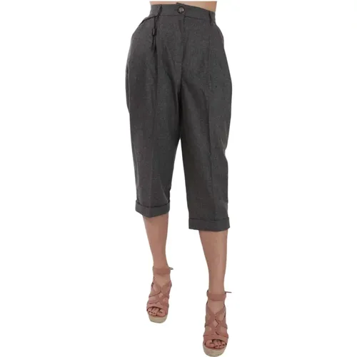 Graue Woll-Cropped-Hose mit Plissiertem Design , Damen, Größe: 2XS - Dolce & Gabbana - Modalova