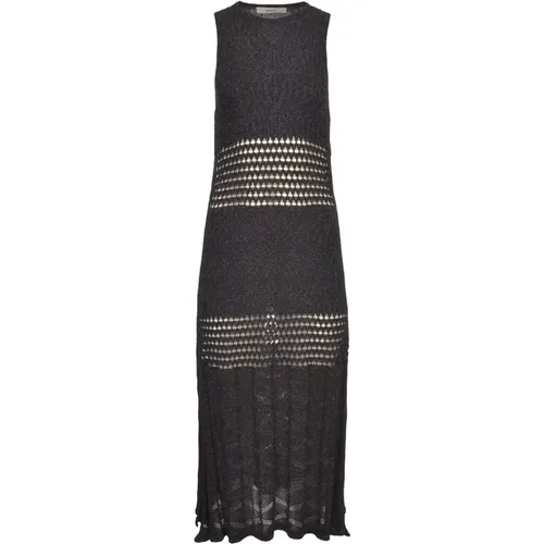 Schwarzes Häkel-Midi-Kleid , Damen, Größe: S - Akep - Modalova