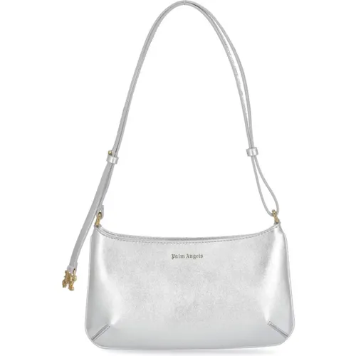 Silver Leather Shoulder Bag Handle Zip , female, Sizes: ONE SIZE - Palm Angels - Modalova