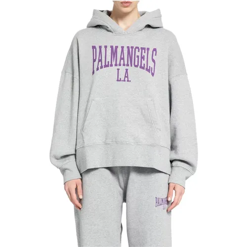 Klassischer Hoody Grau Melange College Logo , Damen, Größe: S - Palm Angels - Modalova