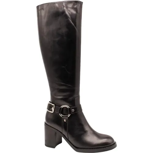 Schwarzer Vega Biker Style Lederstiefel , Damen, Größe: 39 EU - Wonders - Modalova