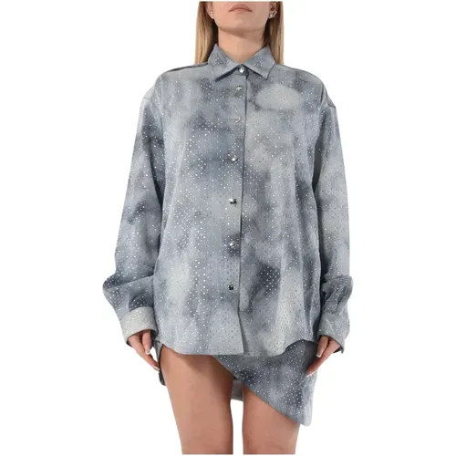 Denim shirt with strass buttons , female, Sizes: S - Laneus - Modalova