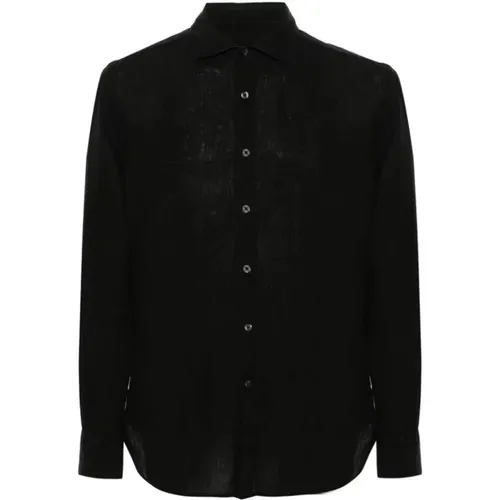 Schwarzes Leinenhemd - Langarm , Herren, Größe: L - 120% lino - Modalova