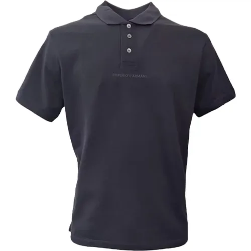 Navyblaues Baumwoll-Polo mit Kurzen Ärmeln und Geprägtem Logo - XXL , Herren, Größe: M - Emporio Armani - Modalova