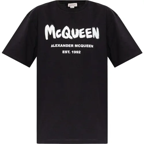 Logo Print Schwarzes Baumwoll T-Shirt - alexander mcqueen - Modalova