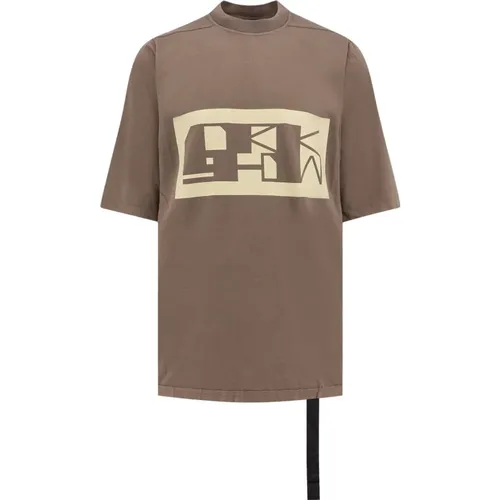 Graues Crew-neck T-Shirt mit Logo-Band , Herren, Größe: M - Rick Owens - Modalova