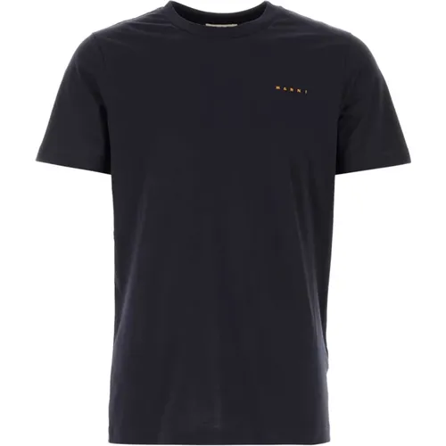 Mitternachtsblaues Baumwoll-T-Shirt, Modischer Stil , Herren, Größe: XL - Marni - Modalova