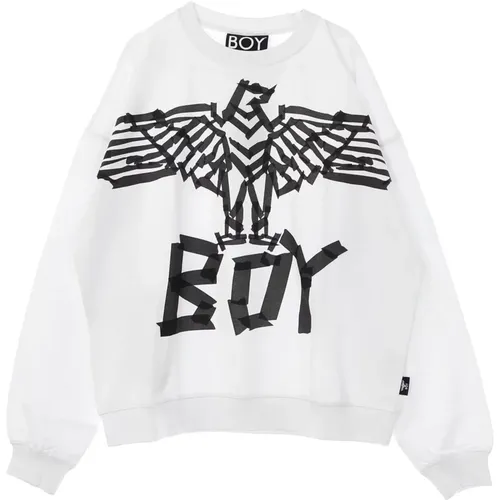 Adler Crewneck Sweatshirt Weiß/Schwarz , Herren, Größe: M - BOY London - Modalova