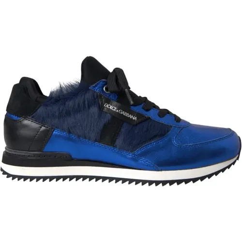 Blau Schwarze Kalb Haar Leder Sneakers , Herren, Größe: 40 1/2 EU - Dolce & Gabbana - Modalova