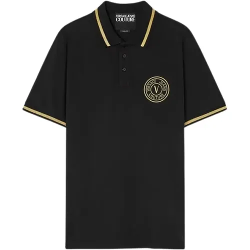 Schwarzes Goldbesticktes Poloshirt , Herren, Größe: XL - Versace Jeans Couture - Modalova