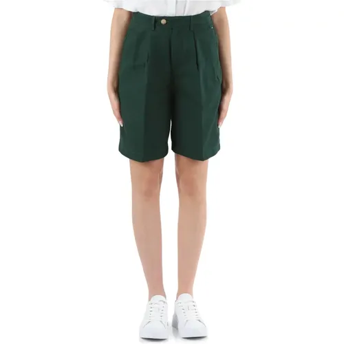 Cotton and linen Bermuda shorts with pleats , female, Sizes: 2XS, S, XS - Tommy Hilfiger - Modalova