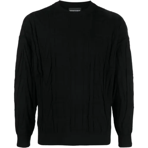 Schwarzer Logo Intarsia-Strickpullover , Herren, Größe: L - Emporio Armani - Modalova