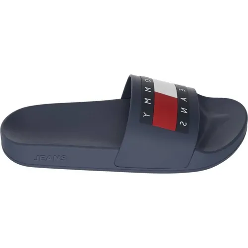 Navy Casual Pool Slide Flip Flops , male, Sizes: 9 UK, 10 UK, 12 UK, 11 UK - Tommy Jeans - Modalova