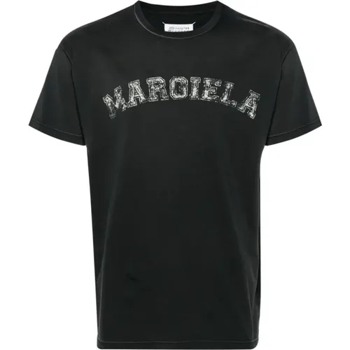 Schwarzes Logo-Print Baumwoll-T-Shirt , Herren, Größe: S - Maison Margiela - Modalova