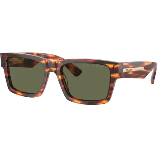 Rechteckige Sonnenbrille Havana ChiaroLarge , Herren, Größe: 56 MM - Prada - Modalova
