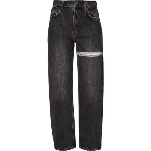 High-Waisted Straight Leg Denim Jeans mit Cut Out Strass Detail , Damen, Größe: W28 - Liu Jo - Modalova