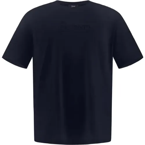 Baumwoll-Rundhals-T-Shirt mit Besticktem Logo , Herren, Größe: M - Herno - Modalova