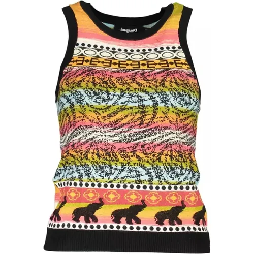 Schwarzes Baumwoll Tank Top mit Kontrastdetails , Damen, Größe: M - Desigual - Modalova