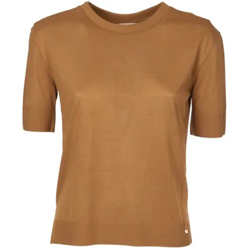 Kurzarm T-shirts mit Goldenem Logo , Damen, Größe: M - Herno - Modalova
