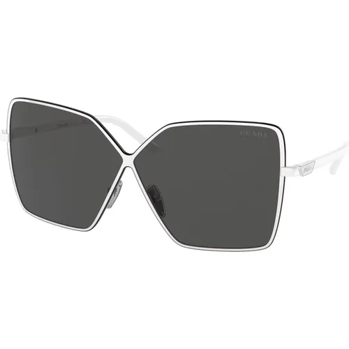Weiße/Dunkelgraue Sonnenbrille , Damen, Größe: 64 MM - Prada - Modalova
