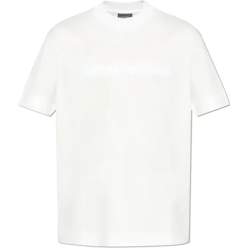 T-Shirt mit Samt-Finish-Logo , Herren, Größe: M - Emporio Armani - Modalova