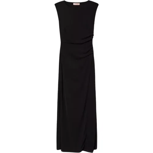 Schwarzes Jersey langes Kleid mit Raffung , Damen, Größe: XS - Twinset - Modalova