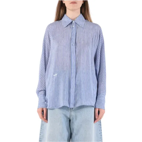 Seidenbedruckte Bluse mit Hemdkragen , Damen, Größe: M - Max Mara Studio - Modalova