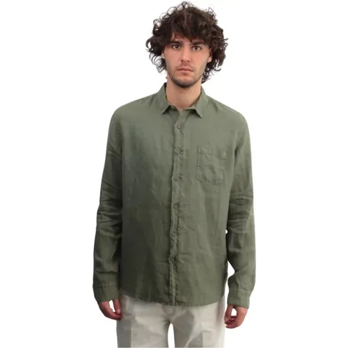 Grünes Leinenhemd mit Langen Ärmeln , Herren, Größe: M - 40Weft - Modalova