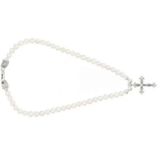 Silber Kreuz Anhänger Halskette mit Süßwasserperlen , Herren, Größe: ONE Size - Emanuele Bicocchi - Modalova