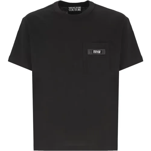 Schwarzes Baumwoll-T-Shirt für Männer,Schwarzes Baumwoll-Logo-T-Shirt - Versace Jeans Couture - Modalova
