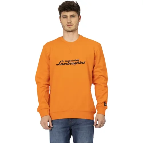 Rundhals-Sweatshirt Frontdruck Logo Ärmel , Herren, Größe: L - AUTOMOBILI LAMBORGHINI - Modalova