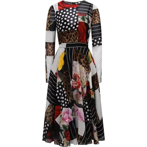 Patchwork Midi Dress , female, Sizes: 2XS, 3XS - Dolce & Gabbana - Modalova