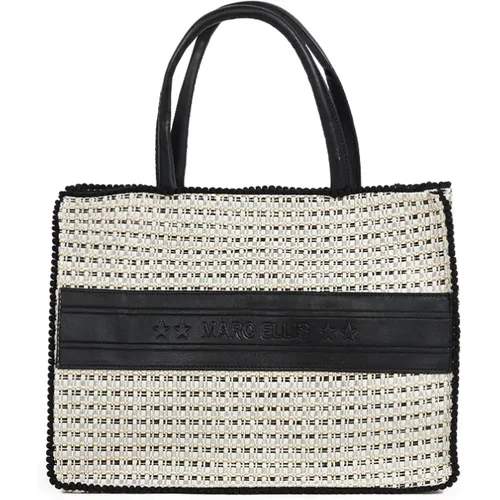 Black and Beige Jacquard Shopping Bag , female, Sizes: ONE SIZE - Marc Ellis - Modalova
