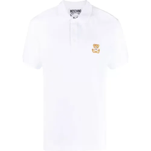 Weißes Polo T-Shirt mit Bärenmotiv - Moschino - Modalova
