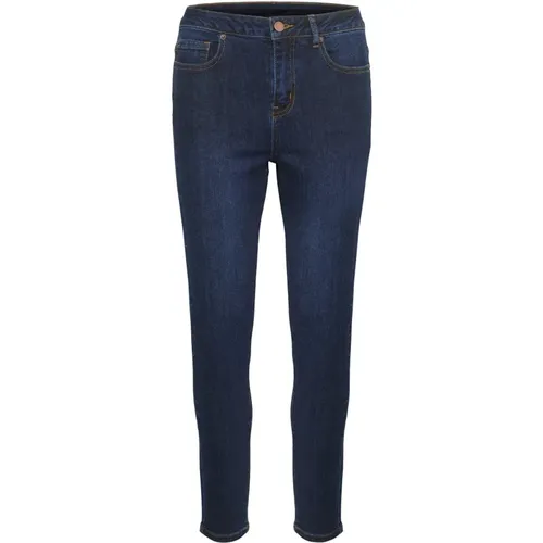 Dunkelblaue Slim Fit High Waist Jeans , Damen, Größe: M - Kaffe - Modalova